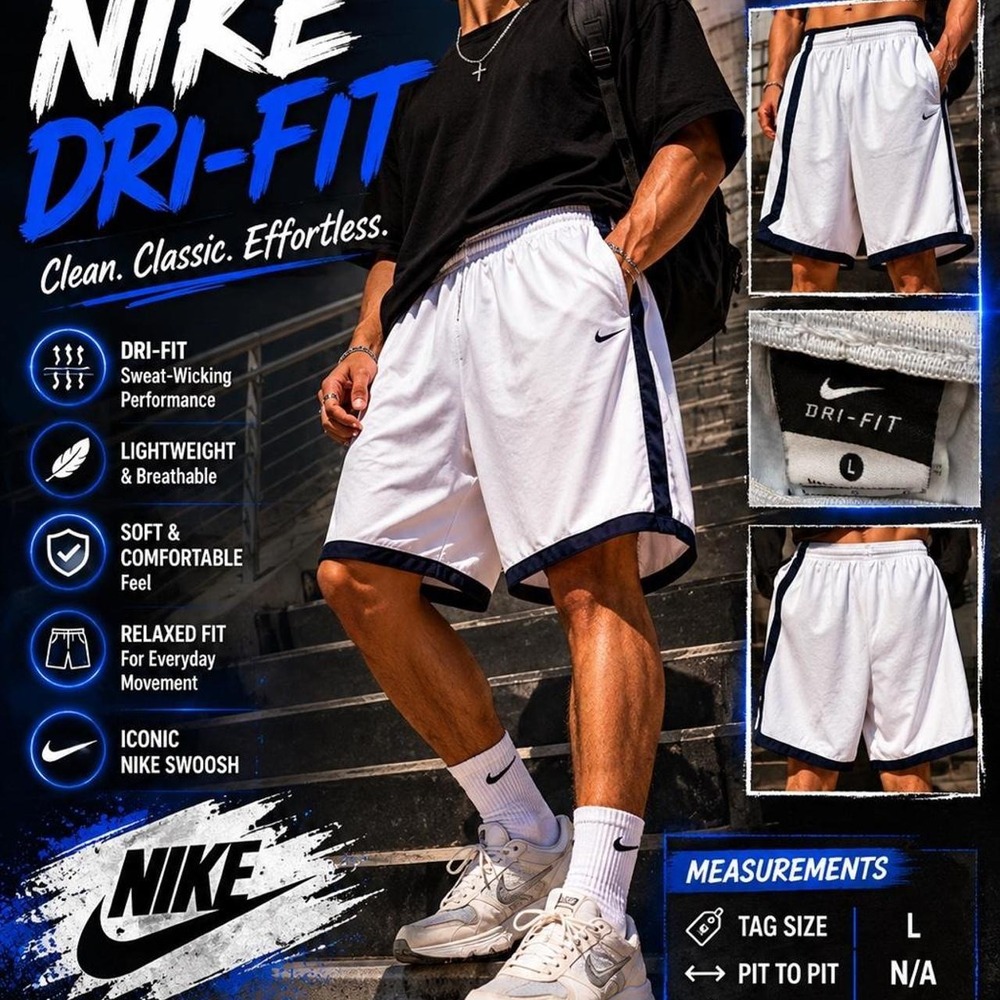 Nike Dri-FIT White Navy Athletic Basketball Shorts Men's Large